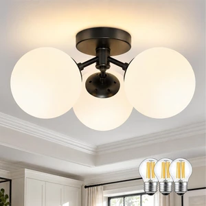Bagood 3 Light Mid Century Modern Black Semi Flush Mount Ceiling Light Milk Glass Globe Ceiling Lights Black Chandelier 3 Light Sputnik Ceilings Light Fixture for Bedroom Living Room Hallway Entryway Bagood 3 Light Mid Century Modern Black Semi Flush Mount Ceiling Light Milk Glass Globe Ceiling Lights Black Chandelier 3 Light Sputnik Ceilings Light Fixture for Bedroom Living Room Hallway Entryway