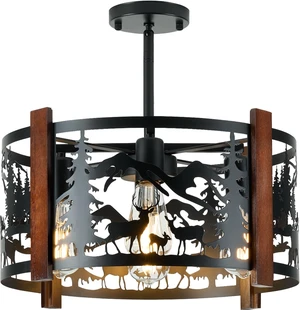 Rustic Light Fixtures with Deer Design,4-Lights E26 Metal Wood Rustic Light Fixtures with Deer Design,4-Lights E26 Metal Wood