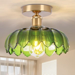 Chandelier, Flush Mount Ceiling Light, Green Glass Shade Light Fixture, 1 Light Lighting Fixture for Bedroom,Dining Room,Kitchen, Hallway (Green 4112GR) Chandelier, Flush Mount Ceiling Light, Green Glass Shade Light Fixture, 1 Light Lighting Fixture for Bedroom,Dining Room,Kitchen, Hallway (Green 4112GR)