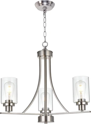 BONLICHT Contemporary Chandelier 3 Light Brushed Nickel Modern Lighting Fixtures Hanging Clear Glass Shades Pendant Light Classic Ceiling Lamp for Kitchen Dinging Room Living Room Bedroom Hallway BONLICHT Contemporary Chandelier 3 Light Brushed Nickel Modern Lighting Fixtures Hanging Clear Glass Shades Pendant Light Classic Ceiling Lamp for Kitchen Dinging Room Living Room Bedroom Hallway