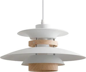 EFINEHOME Modern Decor Adjustable Pendant Lamp Kitchen Island, Aluminum and Wood Finish,1-Light E26 Base Ceiling Hanging Light for Dining Room Shop Restaurant (White+Light Wood Grain, 40cm) EFINEHOME Modern Decor Adjustable Pendant Lamp Kitchen Island, Aluminum and Wood Finish,1-Light E26 Base Ceiling Hanging Light for Dining Room Shop Restaurant (White+Light Wood Grain, 40cm)