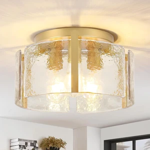 Modern Gold Semi Flush Mount Ceiling Light, 3-Light Farmhouse Glass Drum Light Fixture, Dimmable Ceiling Lighting for Foyer Kitchen Hallway Bedroom Dining Room Modern Gold Semi Flush Mount Ceiling Light, 3-Light Farmhouse Glass Drum Light Fixture, Dimmable Ceiling Lighting for Foyer Kitchen Hallway Bedroom Dining Room