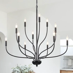 12-Light Black Chandelier for Dining Room, 34 Inch Large Farmhouse Chandeliers for High Ceilings, Foyer Industrial Modern Pendant Light Fixture for Living Room Entryway Hallway Kitchen Island Lights 12-Light Black Chandelier for Dining Room, 34 Inch Large Farmhouse Chandeliers for High Ceilings, Foyer Industrial Modern Pendant Light Fixture for Living Room Entryway Hallway Kitchen Island Lights