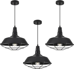 3 Packs Black Large Pendant Light, Farmhouse Fixtures for Kitchen Island 3 Packs Black Large Pendant Light, Farmhouse Fixtures for Kitchen Island