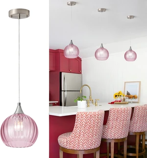 Brushed Nickel Pendant Lights Kitchen Island, Globe Pendant Light Fixtures with 8 Inch Clear Glass Shade, Modern Hanging Light Fixtures for Kitchen, Bedroom (1 Pack - Pink Glass Pendant Light) Brushed Nickel Pendant Lights Kitchen Island, Globe Pendant Light Fixtures with 8 Inch Clear Glass Shade, Modern Hanging Light Fixtures for Kitchen, Bedroom (1 Pack - Pink Glass Pendant Light)
