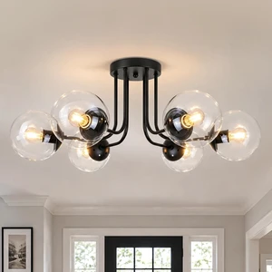 KoKo&Yukina 6-Light Modern Semi Flush Mount Ceiling Light Fixture Mid Century Ceiling Light Globe Ceiling Light with Clear Glass Shade Matte Black Finish for Bedroom Hallway Dining Room Living Room KoKo&Yukina 6-Light Modern Semi Flush Mount Ceiling Light Fixture Mid Century Ceiling Light Globe Ceiling Light with Clear Glass Shade Matte Black Finish for Bedroom Hallway Dining Room Living Room