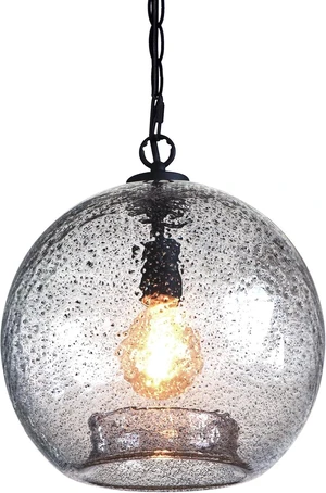 CASAMOTION Black Pendant Light,Marble Clear Glass,Globe 13 Inch CASAMOTION Black Pendant Light,Marble Clear Glass,Globe 13 Inch