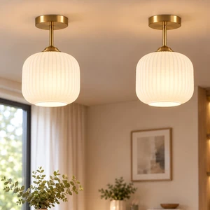 Gold White Glass Flush Mount Ceiling Light for Hallway (2 Pack) Gold White Glass Flush Mount Ceiling Light for Hallway (2 Pack)
