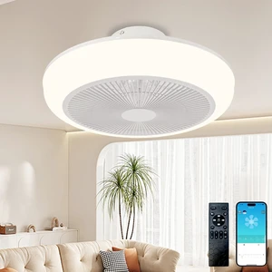 Bladeless Ceiling Fan with Light and Remote Fandelier Caged Low Profile Smart Ceiling Fan Light with Nightlight 2700K-6500K, Flush Mount Fan Light with Remote/APP Control Bladeless Ceiling Fan with Light and Remote Fandelier Caged Low Profile Smart Ceiling Fan Light with Nightlight 2700K-6500K, Flush Mount Fan Light with Remote/APP Control