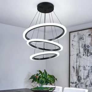 O'NEELDY Modern 3 Ring LED 52W Black Pendant Light with Irregular Ring Lights Adjustable Hanging Lamp for Dining Room Bedroom Kitchen Island Cafe O'NEELDY Modern 3 Ring LED 52W Black Pendant Light with Irregular Ring Lights Adjustable Hanging Lamp for Dining Room Bedroom Kitchen Island Cafe