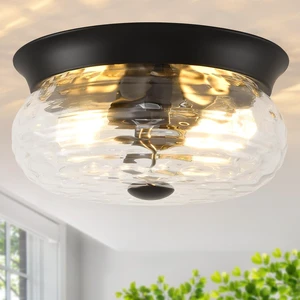 Black Flush Mount Ceiling Light Fixtures, 2-Light Ceiling Mount for Modern with Clear Hammered Glass Shade, Industrial Flush Mount Light Fixture Farmhouse for Hallway Kitchen Bedroom Entryway Foyer Black Flush Mount Ceiling Light Fixtures, 2-Light Ceiling Mount for Modern with Clear Hammered Glass Shade, Industrial Flush Mount Light Fixture Farmhouse for Hallway Kitchen Bedroom Entryway Foyer