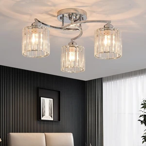 Silver Crystal Chandelier, 3 Lights Ceiling Light, Modern Lighting Fixture for Living Room,Dining Room,Bedroom Silver Crystal Chandelier, 3 Lights Ceiling Light, Modern Lighting Fixture for Living Room,Dining Room,Bedroom