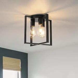 WILON 3 Light Modern Square Semi Flush Mount Ceiling Light, Black