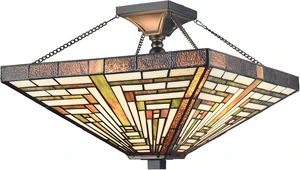 SAMTEEN 3-Light Tiffany Semi Flush Mount Light Stained Glass Light Fixtures