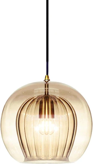 Stunning Double-Layer Glass Ball Pendant Light in Brass Finish, Retro E27 Loft Bar Globe Ceiling Hanging Lamp Indoor Lighting for Bedroom Dining Room (Amber, 7.9" Stunning Double-Layer Glass Ball Pendant Light in Brass Finish, Retro E27 Loft Bar Globe Ceiling Hanging Lamp Indoor Lighting for Bedroom Dining Room (Amber, 7.9"