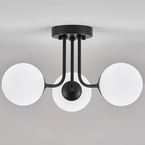 Mid Century Semi Black Mount Ceiling Light with 3-Light Sputnik Glass Shade Mid Century Semi Black Mount Ceiling Light with 3-Light Sputnik Glass Shade