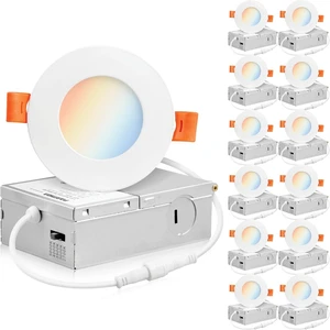 PARMIDA (12 Pack) 3 Inch 5CCT Ultra-Thin LED Recessed Ceiling Light with Junction Box, 5 Color Selectable 2700K/3000K/3500K/4000K/5000K, 8W, Dimmable Canless Wafer Slim Panel Downlight, IC Rated, ETL PARMIDA (12 Pack) 3 Inch 5CCT Ultra-Thin LED Recessed Ceiling Light with Junction Box, 5 Color Selectable 2700K/3000K/3500K/4000K/5000K, 8W, Dimmable Canless Wafer Slim Panel Downlight, IC Rated, ETL