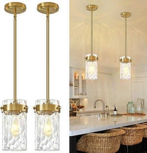 Brushed Gold Pendant Lights for Kitchen Island 4.72" Hammered Glass 2 Pack Brushed Gold Pendant Lights for Kitchen Island 4.72" Hammered Glass 2 Pack