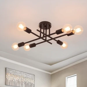 6-Light Semi Flush Mount Ceiling Light, Oil Rubbed Bronze Light Fixture