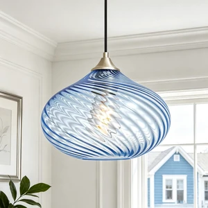 11in Brushed Nickel Pendant Lights Kitchen Island with Blue Glass Shade 1PC