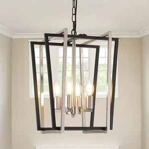 WJShome 4-Light Modern Chandelier, Farmhouse Dining Room Light Fixture Hanging Pendant Lights Kitchen Island, Black and Silver Lantern Pendant Light, Adjustable Height Entryway Chandeliers WJShome 4-Light Modern Chandelier, Farmhouse Dining Room Light Fixture Hanging Pendant Lights Kitchen Island, Black and Silver Lantern Pendant Light, Adjustable Height Entryway Chandeliers