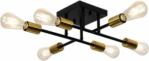 6-Light Semi Flush Mount Ceiling Light, Black Gold Sputnik 6-Light Semi Flush Mount Ceiling Light, Black Gold Sputnik