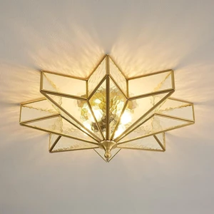 Star Flush Mount Ceiling Light: 20 Inch Brass Clear Glass Lighting Fixture Star Flush Mount Ceiling Light: 20 Inch Brass Clear Glass Lighting Fixture