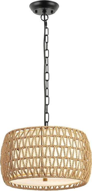 WILON 12.4'' 3-Light Modern Boho Rattan Pendant Light, Brown WILON 12.4'' 3-Light Modern Boho Rattan Pendant Light, Brown