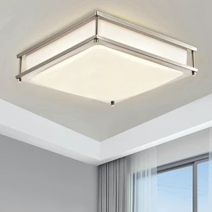 12 Inch LED Square Flush Mount Ceiling Light, 15W LED Ceiling Lighting, Brushed Nickel 4000K Neutral White, Dimmable Light Fixture for Kitchen Hallway Laundry Room