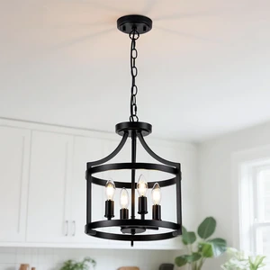4-Lights Black Farmhouse Chandelier, Convertible Ceiling Light Fixture 4-Lights Black Farmhouse Chandelier, Convertible Ceiling Light Fixture