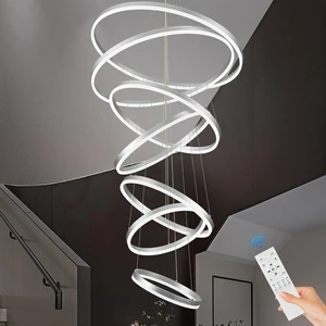 7-Rings D31.5in Modern LED Chandelier Silver Dimmable High Ceiling Chandeliers Foyer with Remote Control for Staircase Entryway Dining Room Living Room, 3000K-6500K