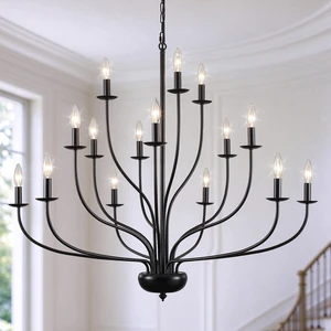 15-Light Black Chandelier 39" Large Foyer Chandeliers for High Ceilings Modern Farmhouse Chandelier Industrial Candle Pendant Light Fixture for Entryway Living Room Dining Room Staircase Hallway 15-Light Black Chandelier 39" Large Foyer Chandeliers for High Ceilings Modern Farmhouse Chandelier Industrial Candle Pendant Light Fixture for Entryway Living Room Dining Room Staircase Hallway