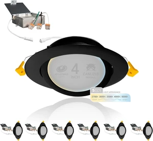 NUWATT Airtight 4 Inch Gimbal Black LED Recessed Lights, 2700K-5000K, 6PK NUWATT Airtight 4 Inch Gimbal Black LED Recessed Lights, 2700K-5000K, 6PK