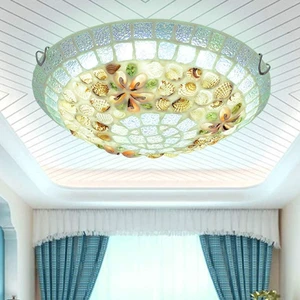 LITFAD 12" Mediterranean Shell LED Flush Mount Ceiling Light for Bedroom LITFAD 12" Mediterranean Shell LED Flush Mount Ceiling Light for Bedroom