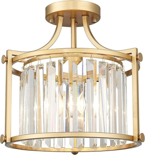 Crystal Semi Flush Mount Chandelier, 11'' Gold Ceiling Light, Modern Flush Mount Light Fixture for Bedroom Kitchen Laundry Entryway, CL4832-1W-PG