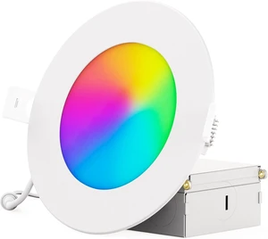 4 Inch Ultra-Thin Recessed LED Downlight, 9W 750LM, WiFi Smart RGBCW, White Trim, Wet Rated, Triac Dimmable, ETL, FCC, Energy Star, (6 Pack) 4 Inch Ultra-Thin Recessed LED Downlight, 9W 750LM, WiFi Smart RGBCW, White Trim, Wet Rated, Triac Dimmable, ETL, FCC, Energy Star, (6 Pack)