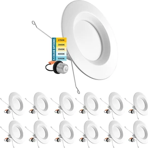 SUNPERIAN 12-Pack 5/6 Inch Recessed Lighting LED Can Lights, 5 Color Options 2700K/3000K/3500K/4000K/5000K, CRI 90, 14W=90W, 1100 Lumens, Dimmable LED Downlight, Wet Rated, IC Rated, ETL Listed SUNPERIAN 12-Pack 5/6 Inch Recessed Lighting LED Can Lights, 5 Color Options 2700K/3000K/3500K/4000K/5000K, CRI 90, 14W=90W, 1100 Lumens, Dimmable LED Downlight, Wet Rated, IC Rated, ETL Listed