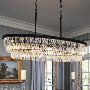 TOCHIC Modern Crystal Chandelier 47 in Black Oval Dining Room Light Fixture