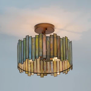 Antique Brass Ceiling Light Fixture in Drum Shape, 12.5 Semi Flush Mount Stained Tiffany Lamp with Mable Green Glass, 3 Light Round Ceiling Hanging Lighting for Foyer Hallway Bedroom Kitchen Antique Brass Ceiling Light Fixture in Drum Shape, 12.5 Semi Flush Mount Stained Tiffany Lamp with Mable Green Glass, 3 Light Round Ceiling Hanging Lighting for Foyer Hallway Bedroom Kitchen