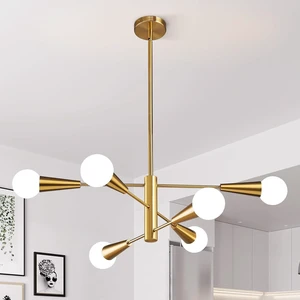 KAISITE Sputnik Chandelier Modern Gold Chandelier 6-Light E26 Mid Century Ceiling Light Fixture Height Adjustable Hanging Pendant Lighting for Dining Room Kitchen Island Bedroom Office KAISITE Sputnik Chandelier Modern Gold Chandelier 6-Light E26 Mid Century Ceiling Light Fixture Height Adjustable Hanging Pendant Lighting for Dining Room Kitchen Island Bedroom Office