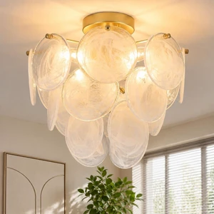 Flush Mount Ceiling Light Chandelier, Gold Glass Mid Century Modern Chandelier Foyer Light Fixtures Ceiling Mount 4 Light with Unique White Round Glass Sheet for Living room Bedroom Entryway Kitchen Flush Mount Ceiling Light Chandelier, Gold Glass Mid Century Modern Chandelier Foyer Light Fixtures Ceiling Mount 4 Light with Unique White Round Glass Sheet for Living room Bedroom Entryway Kitchen