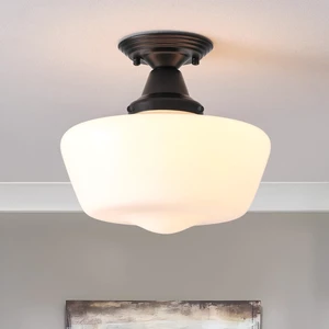 Schoolhouse Light Fixture, 12 Inch Black Finish with Milk Glass Semi Flush Mount Ceiling Light, Ceiling Light Fixture for Kitchen Hallway Entryway Schoolhouse Light Fixture, 12 Inch Black Finish with Milk Glass Semi Flush Mount Ceiling Light, Ceiling Light Fixture for Kitchen Hallway Entryway