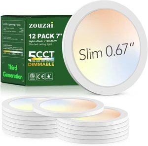 zouzai 12 Pack 7 Inch LED Flush Mount Ceiling Light, 15W 1510LM, 5CCT zouzai 12 Pack 7 Inch LED Flush Mount Ceiling Light, 15W 1510LM, 5CCT