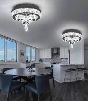 12'' Modern Crystal Chandelier LED Dimmable Flush Mount Ceiling Light Pendant Light for Hallway Living Room Bedroom Dining Room Foyer Black 12'' Modern Crystal Chandelier LED Dimmable Flush Mount Ceiling Light Pendant Light for Hallway Living Room Bedroom Dining Room Foyer Black