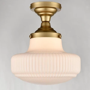 CLAXY Modern Gold Schoolhouse Ceiling Light Semi-Flush Mount Ribbed Shade CLAXY Modern Gold Schoolhouse Ceiling Light Semi-Flush Mount Ribbed Shade