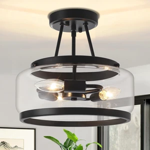 Black Semi Flush Mount Ceiling Light Modern Glass Hallway Light fixtures Black Semi Flush Mount Ceiling Light Modern Glass Hallway Light fixtures