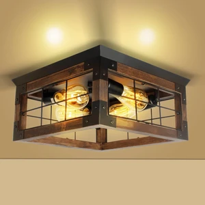 Farmhouse Rustic Flush Mount Ceiling Light Fixture: 4-Light Farmhouse Rustic Flush Mount Ceiling Light Fixture: 4-Light