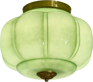 LIGHTLAND Milk Glass Ceiling Light, 15 Inch 3-Light Metal Glass Flush Mount Ceiling Light Fixture for Entryway, Hallway, Living Room, Bedroom (Style C, Green) LIGHTLAND Milk Glass Ceiling Light, 15 Inch 3-Light Metal Glass Flush Mount Ceiling Light Fixture for Entryway, Hallway, Living Room, Bedroom (Style C, Green)