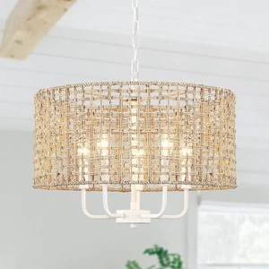 Rattan Chandelier 5-Light Farmhouse Boho Pendant Light Fixture for Dining Room Brown and White Woven Chandeliers for Ceiling Light,Bedroom,Living Room,Foyer,Kitchen Island,Coastal,Stairway,Hallway Rattan Chandelier 5-Light Farmhouse Boho Pendant Light Fixture for Dining Room Brown and White Woven Chandeliers for Ceiling Light,Bedroom,Living Room,Foyer,Kitchen Island,Coastal,Stairway,Hallway