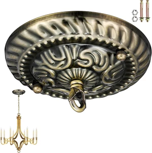 Homoyoyo Chandelier Canopy with Hook:Vintage Chandelier Ceiling Plate with Retro Pendant Light Canopy Decorative Kit for DIY Homeowners,Lighting Professionals for Pendant Satin Brass Easy Installatio Homoyoyo Chandelier Canopy with Hook:Vintage Chandelier Ceiling Plate with Retro Pendant Light Canopy Decorative Kit for DIY Homeowners,Lighting Professionals for Pendant Satin Brass Easy Installatio